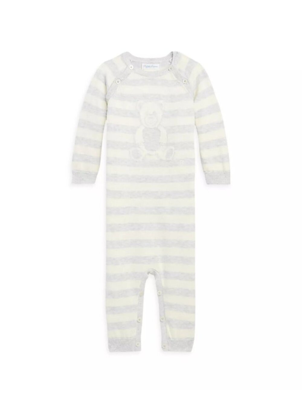 NWT Polo Ralph Lauren Striped Cotton Bear Onesie Quartz Heather Baby Size 9M-12M